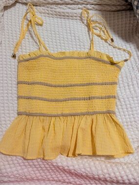 Yellow Smocked Peplum Cami with Tie Straps